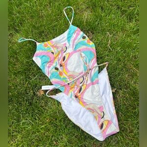 New Monica Hansen Beachwear Retro Abstract High Cut One Piece Bikini - Medium